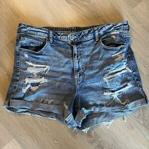 American Eagle Outfitters Distressed High Waist Denim Shorts - Blue
